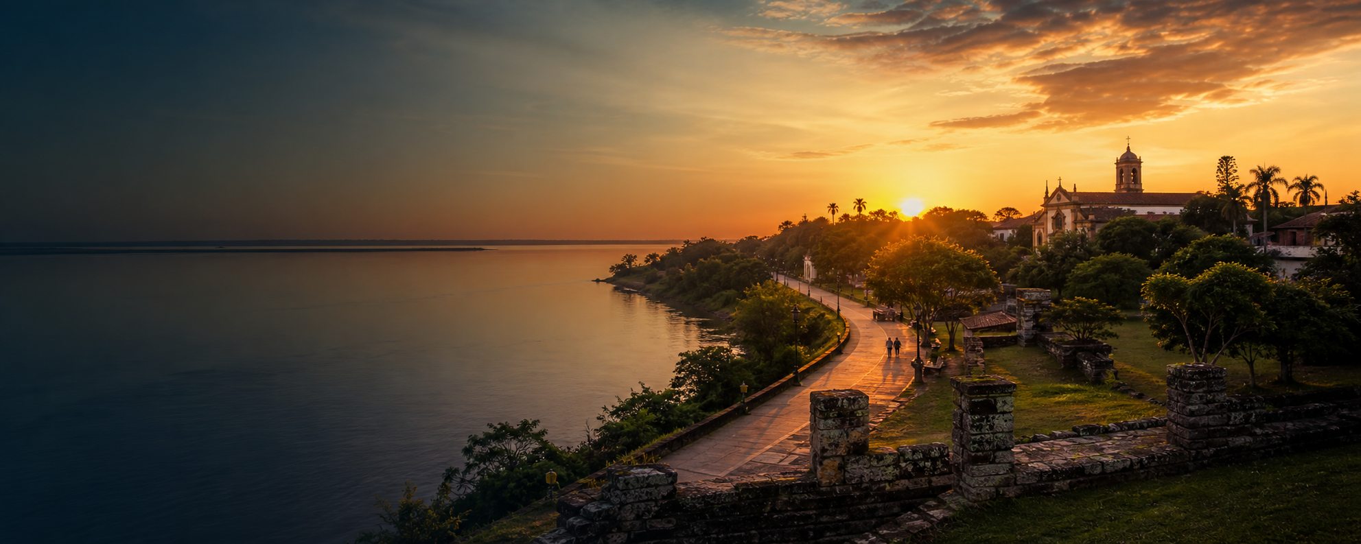 Paisaje de La Cruz sobre el río Uruguay al atardecer